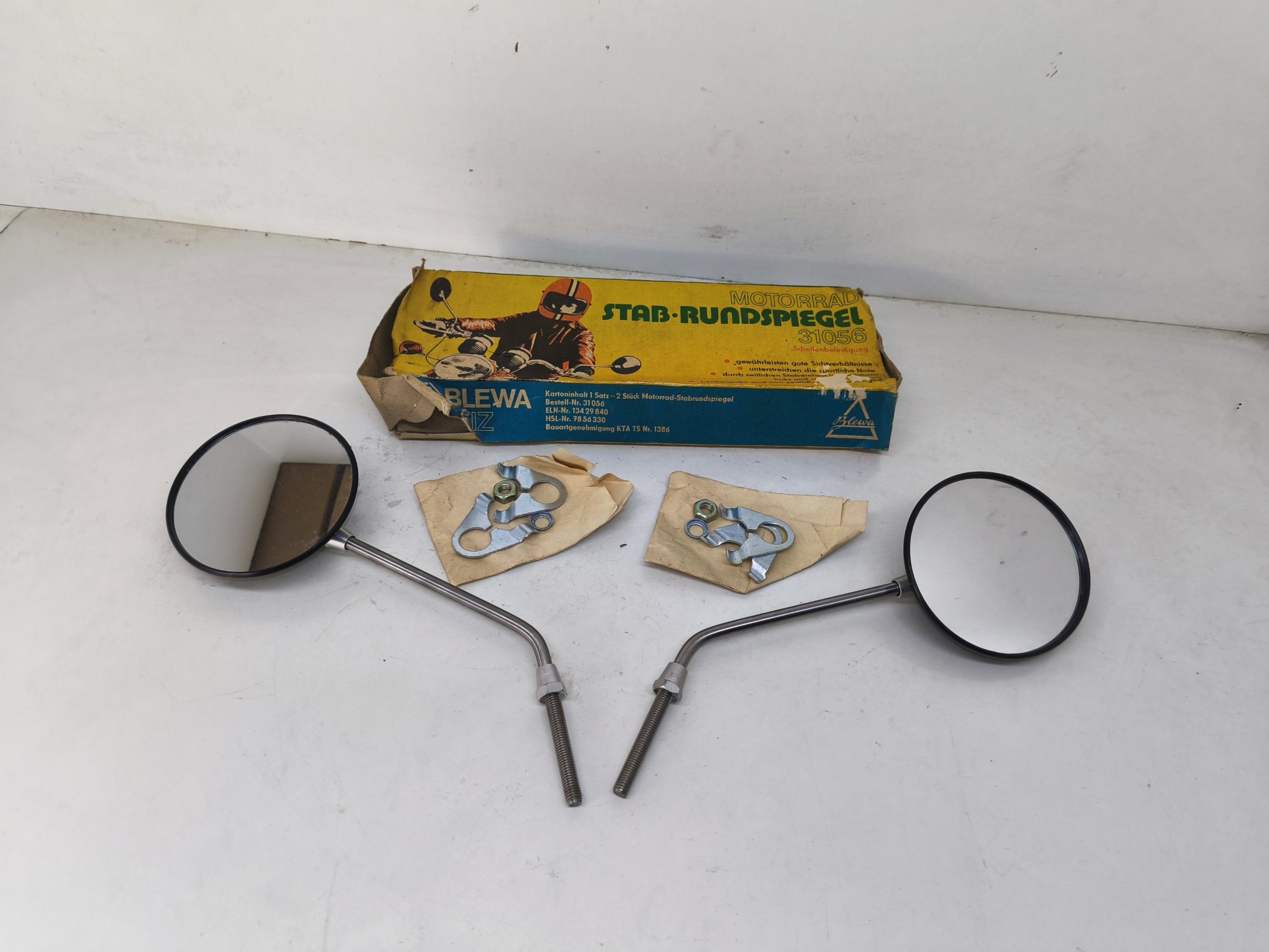 Oryginał DDR nowe - komplet lusterek Blewa do MZ TS 150 125 (lusterko, lusterka)